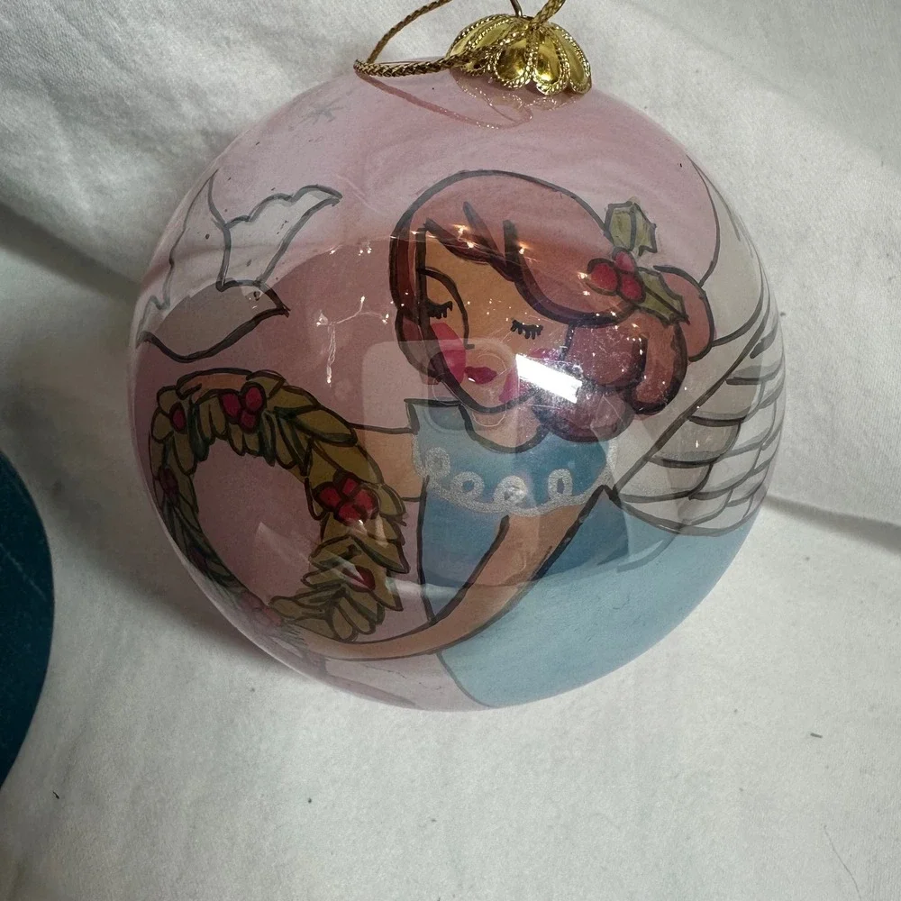 Li Bien Christmas Ornament Pink Angel Hand Painted Glass Excellent With Box